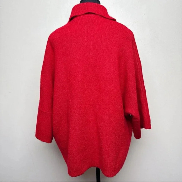 Tahari Womens Medium Button Collar Red Wool Oversized Cardigan - Picture 2 of 14